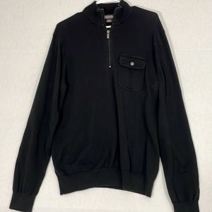 Micheal Kors Knit 1/4 Zip Pullover, Soft Knit Cotton, Mock Neck, Black, Large